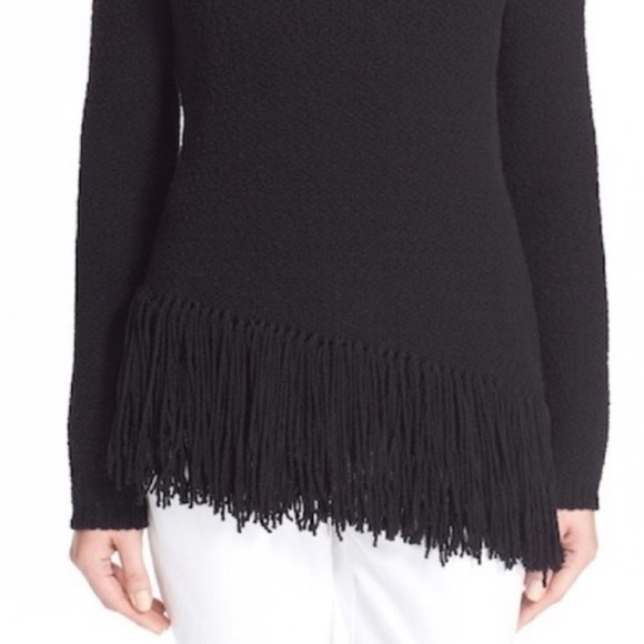 THEORY Sweater Hudina Asymmetrical Fringe Crew Merino Wool XS Luxury Elevated - Picture 8 of 16